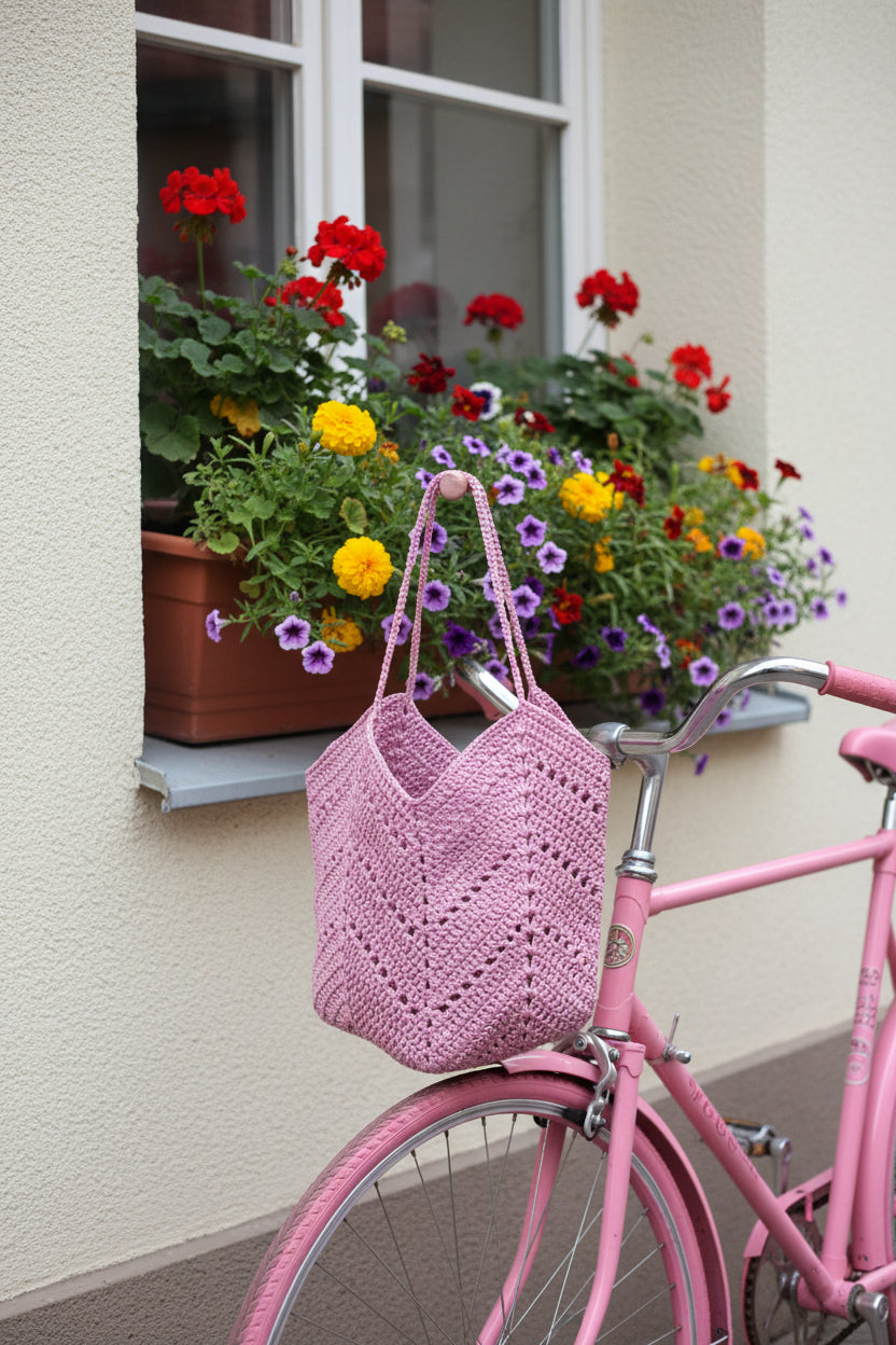 Rosa Antico – Tote Bag Crochet Artigianale in Filato Raso