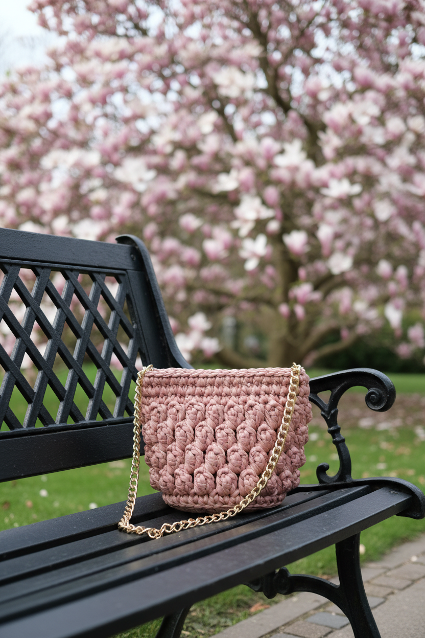 Borsa su panchina ferro battuto con magnolia