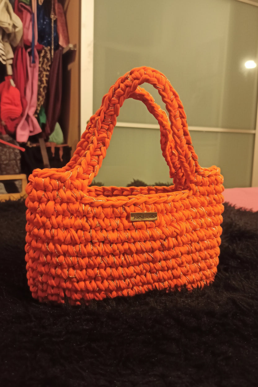 Shopper Arancione con Inserti Dorati